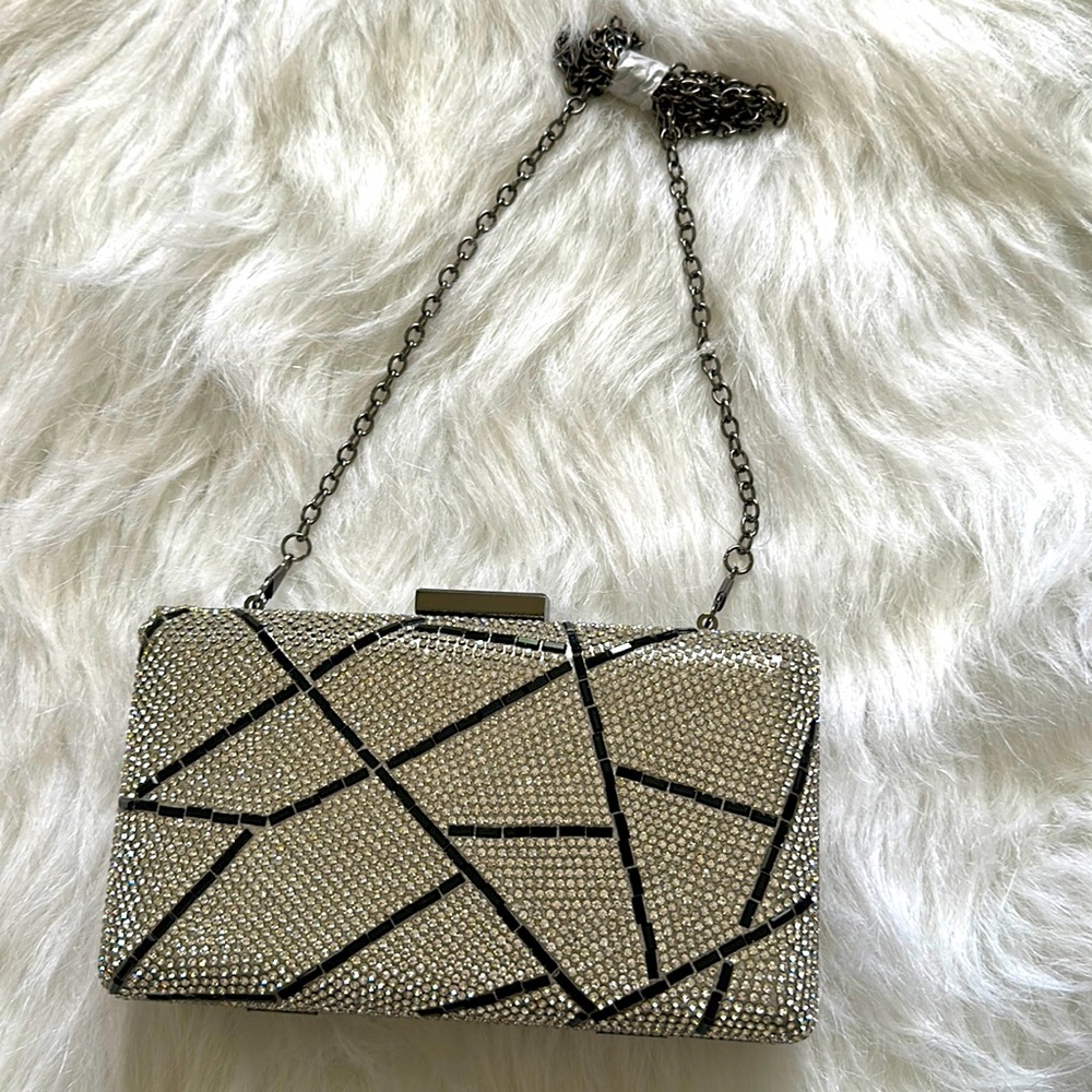 Faux diamond studded clutch chain strap bejeweled